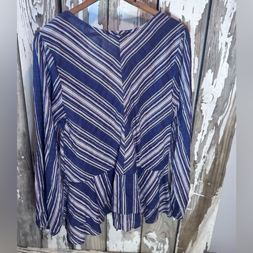 KORI Striped Button Up Peplum Blouse NWT Purple - Picture 8 of 10